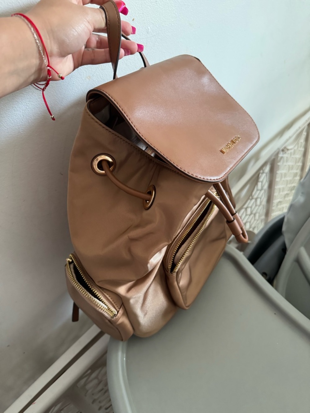 Michael Kors Brown Tan Leather-Trim Backpack - Picture 4 of 6
